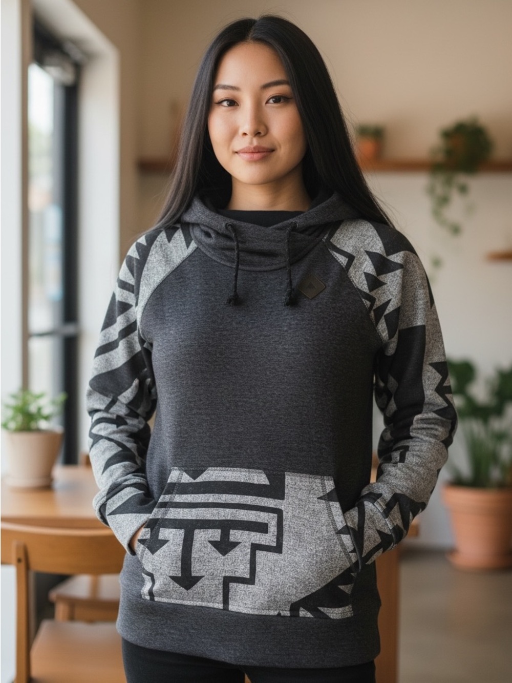 Burton Charcoal and Light Gray Patterned Cowl Pullover